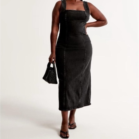 Abercrombie & Fitch Denim Midi Maxi Dress Black Wash  L - Picture 3 of 16
